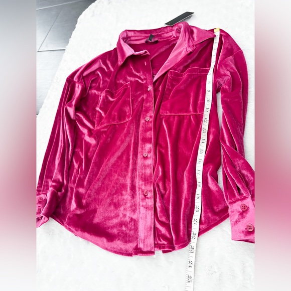 NWT- FATE Relaxed Velvet Button Down Long Sleeve Top - Picture 7 of 7